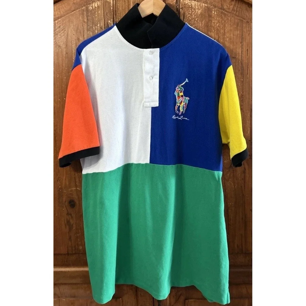 Polo Ralph Lauren COLORBLOCK‎ Shirt BIG MULTI-COLOR Rainbow PONY Large Tall LT